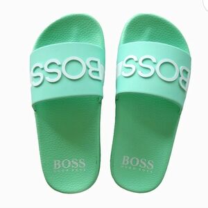 Hugo Boss Light Green Slides Boys & Girls Green Logo Sliders 37.